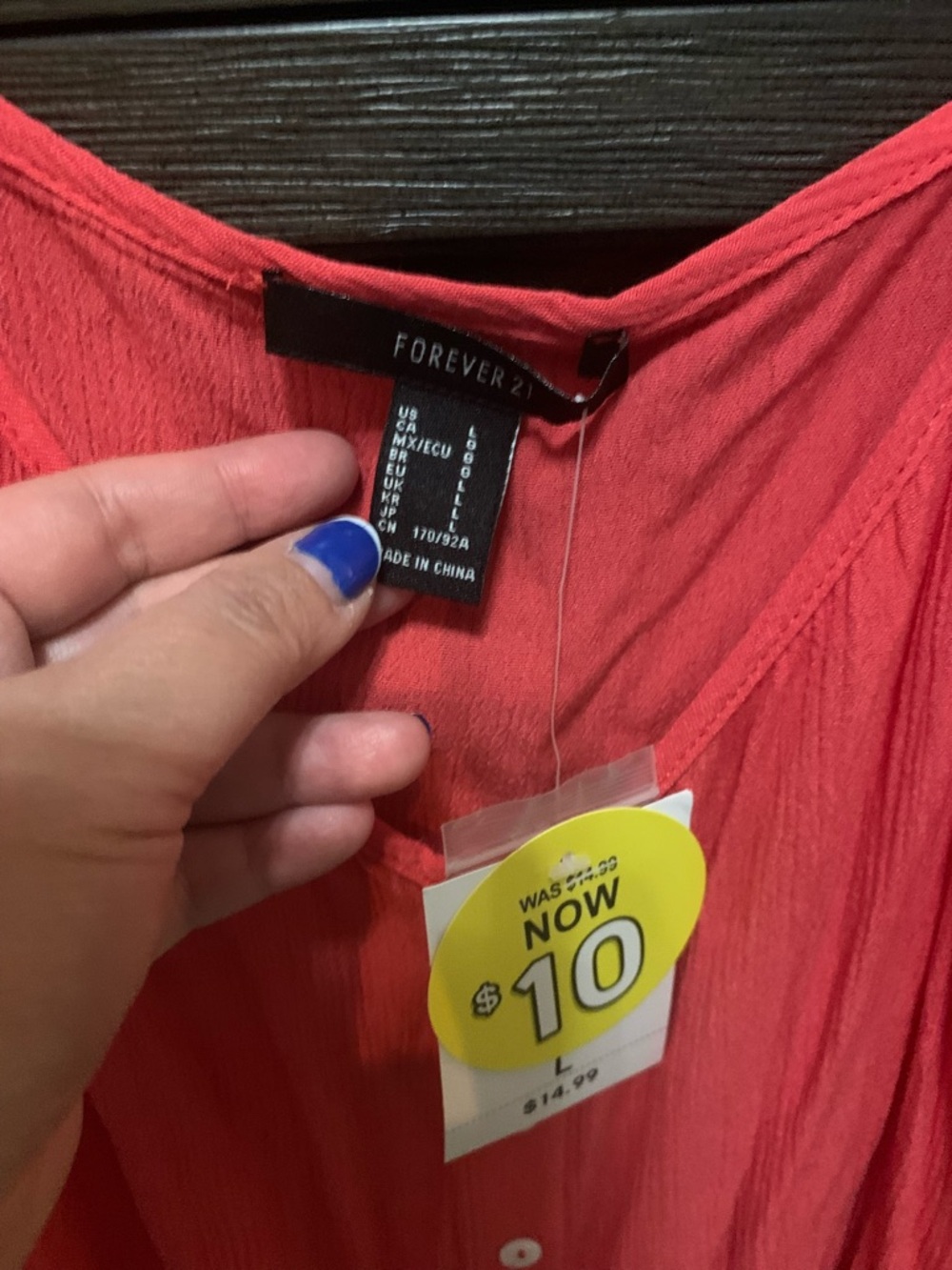 Forever 21 Coral Button-Front Tie-Hem Cami - Picture 2 of 3